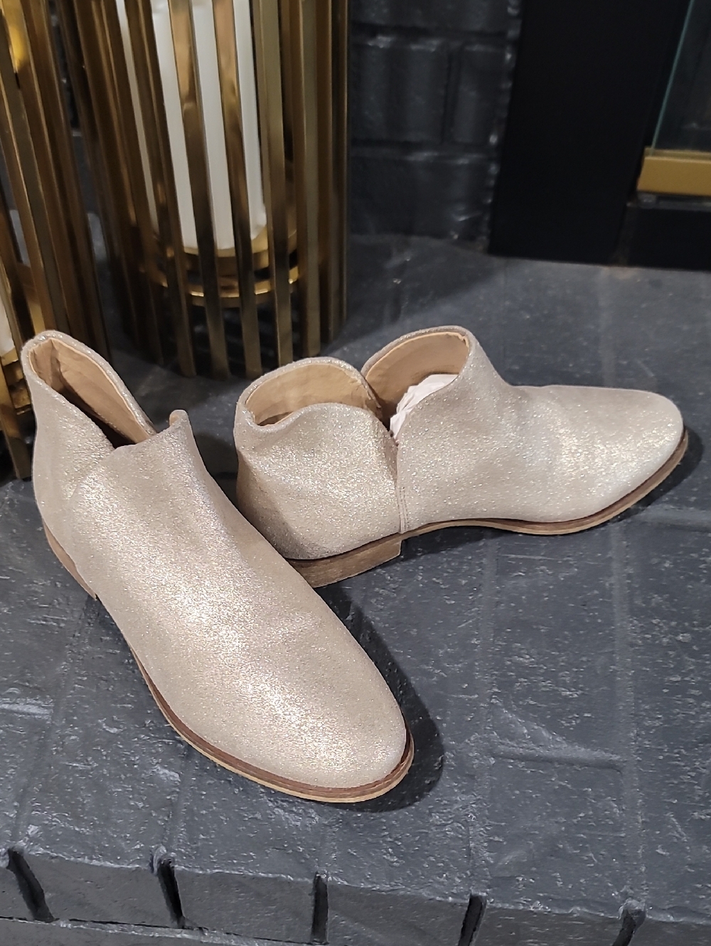Splendid Glittered Ankle Booties in Champagne Gold